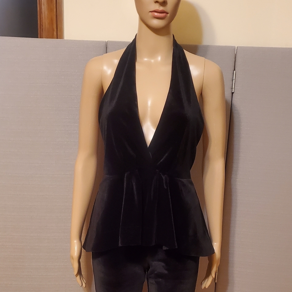 Women Black Velour Peblum Top